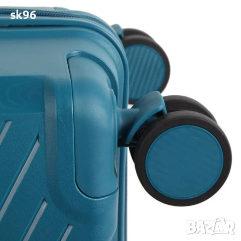 Куфар - тролей за пътуване, синьо-зелен петролен цвят, релефни линии, 58л, снимка 5 - Къмпинг мебели - 50852600