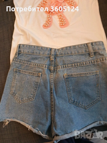 дамски комплект тениска и дънкови панталонки размер L, снимка 4 - Тениски - 53069326