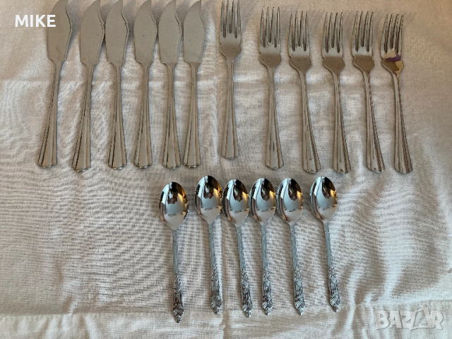 Комплект вилици с ножове за риба и 6 кафени лъжички