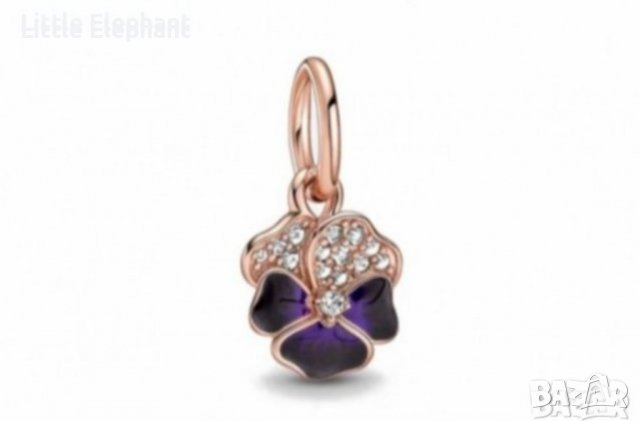 Сребърен висящ елемент,Пандора,Rose Gold,теменужка"Тук за теб"/нов, снимка 1