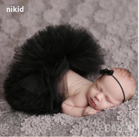 черна туту пола пачка поличка и лента с пандела за глава за бебе фотосесия фото декор, снимка 2 - Комплекти за бебе - 26354815