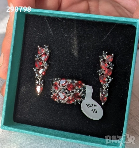 Сребърен пръстен от естествен Гранат и черен шпинел, снимка 4 - Пръстени - 52482701