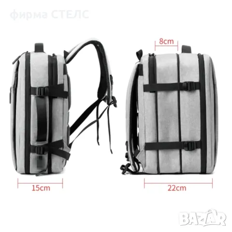 Раница за пътуване STELS, Ръчен багаж, 30x15x40см, Сив, снимка 7 - Раници - 47365692