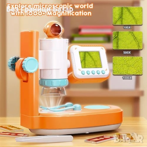 Нов Образователен Микроскоп 1000x за Деца с Екран и Светлина Играчка, снимка 4 - Образователни игри - 51488352
