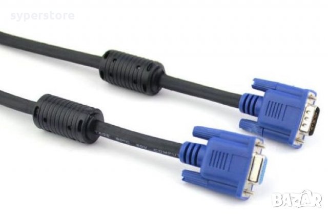 Кабел VGA към VGA 10м + 2 ферит VCom SS001253 Черен, Cable VGA HD15 M/F +2Ferrite