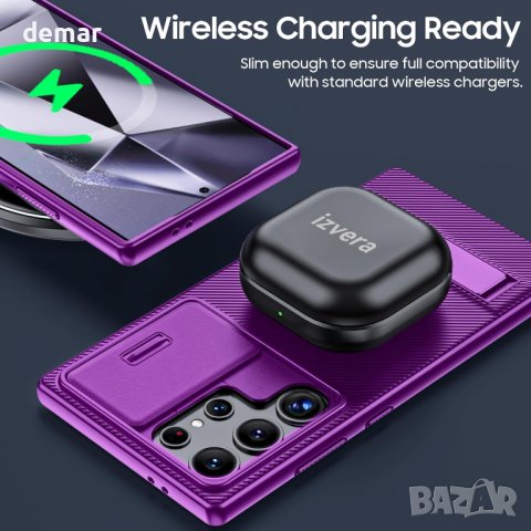 Калъф Vizvera за Samsung GalaxyS24 Ultra с поставка, плъзгащ се капак на камерата 6,8"-матово лилаво, снимка 6 - Калъфи, кейсове - 44375657
