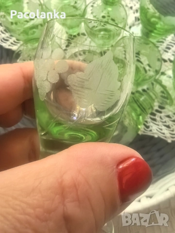 ретро чаши зелено стъкло, снимка 5 - Чаши - 54317882