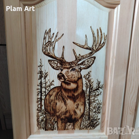 Ръчно пирографиран дървен шкаф - уникат, снимка 2 - Шкафове - 53173757