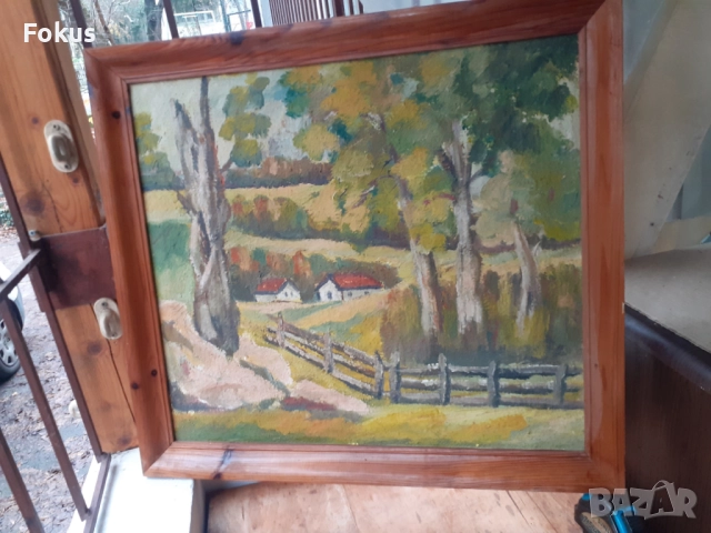Стара майсторска българска картина масло платно канава рамка, снимка 3 - Антикварни и старинни предмети - 52877859