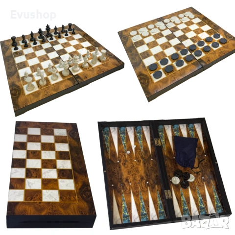 Комплект табла, шах, дама 3в1, дърво, 48x48 см