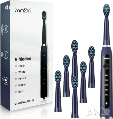 7AM2M звукова електрическа четка за зъби, 6 глави, 5 режима, вграден 2-минутен интелигентен таймер