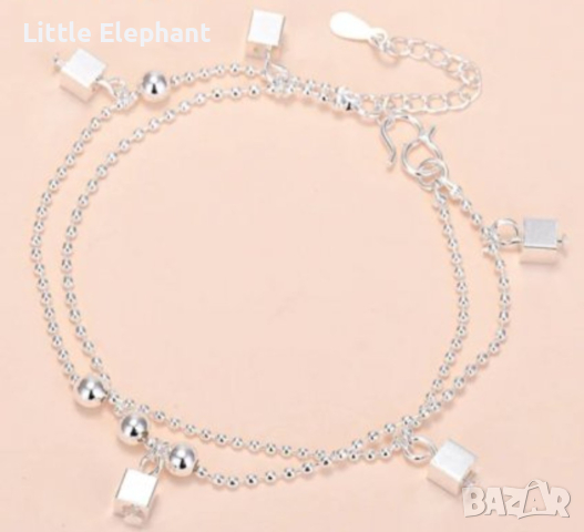 Сребърна гривна double,висящи квадрати/нова, снимка 1