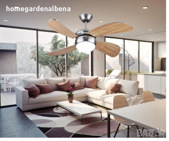 Таванен вентилатор с осветление Muhler 42″ 107см 4 перки обратна ротация E27, снимка 3 - Вентилатори - 54219996