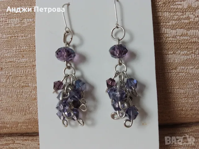 Сребърни обици с кристали цвят аметист, снимка 1