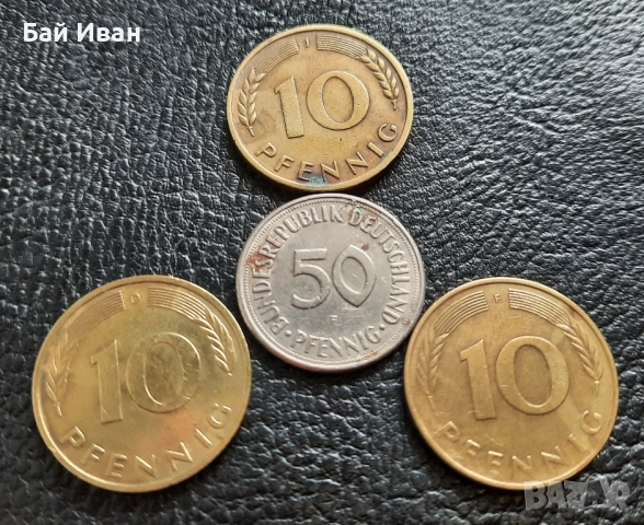 Стара монета 50 пфенига 1969 г. и 10 пфенига 1950 , 1979 и 1980 г.- Германия - топ цена !, снимка 11 - Нумизматика и бонистика - 42402355