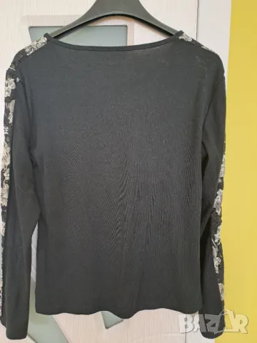 Блуза с дълъг ръкав черна с дантелени бели апликации, снимка 4 - Блузи с дълъг ръкав и пуловери - 49035525