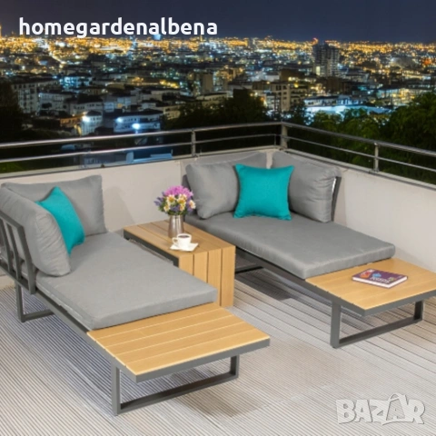Градински комплект KANZA – модулен ъглов диван с маса, алуминий, възглавници, модерен дизайн, снимка 12 - Градински мебели, декорация  - 54118682