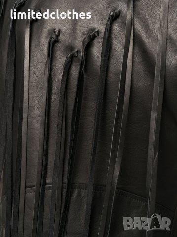 AMIRI Black Fringed Biker Leather Дамски Кожен Елек size 42 (M), снимка 7 - Якета - 42195724