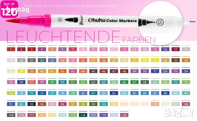 Ohuhu Maui Series маркери с два писеца тип четка и тънък писец, Ohuhu 120 цвята, снимка 11 - Ученически пособия, канцеларски материали - 52183311