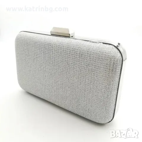 Официална чанта клъч ситен брокат сребърна, снимка 2 - Чанти - 48907028