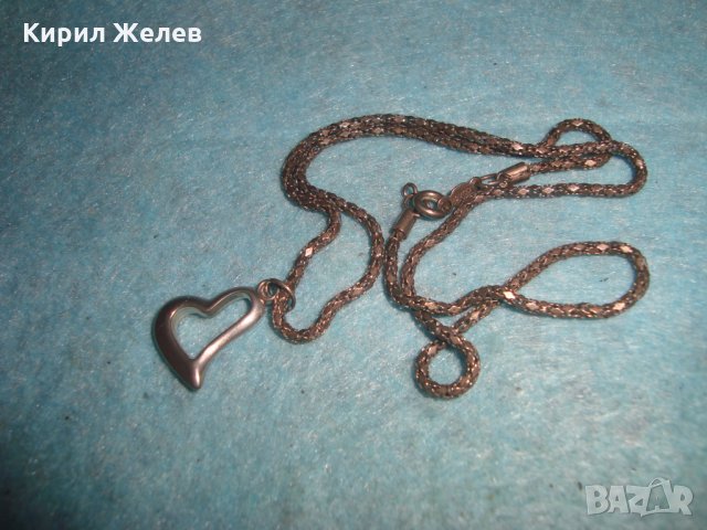 СТАР СРЕБРИСТ СЪРЦЕМИДЕН МЕДАЛЬОН с МАРКИРАНА ВИНТИДЖ ПЛЕТКА ВЕРИЖКА 9954