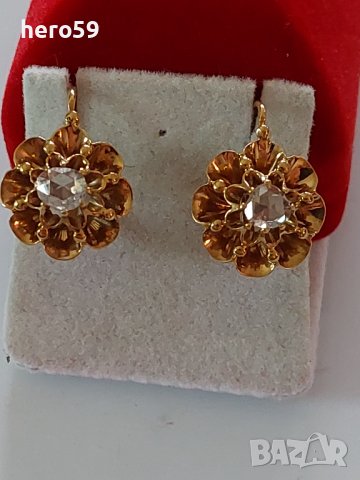 Дамски златни обеци с диаманти,Царска Русия-злато 56 /златна златен/, снимка 1