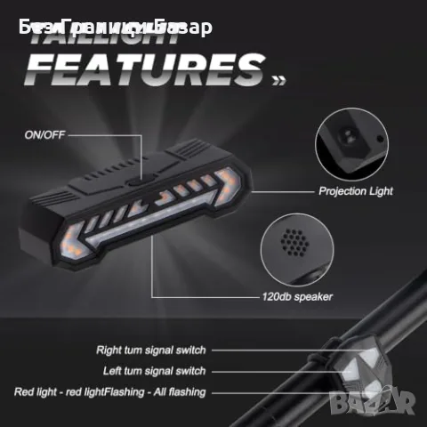 Нов LED стоп за колело велосипед с мигачи, дистанционно, 160LM, проекция и звуков сигнал, снимка 4 - Аксесоари за велосипеди - 56207559
