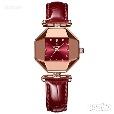 Podagar Gold Red CH0011 Луксозен дамски кварцов часовник с кожена каишка, снимка 3 - Дамски - 40338619