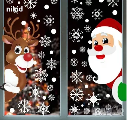 Дядо Коледа Елен Рудолф Коледен стикер лепенка самозалепващ за прозорец мебел декор украса стена