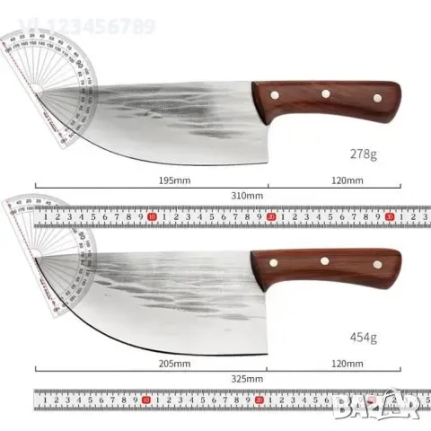 Широк кухненски нож / сатър 195х310 мм ръчно кован, снимка 3 - Прибори за хранене, готвене и сервиране - 48381471
