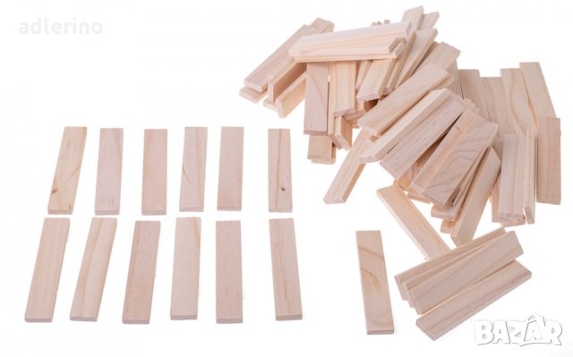 Дървени блокове в кофа, 100 елемента, игра Монтесори, в удобна кофа, снимка 2 - Конструктори - 34404248