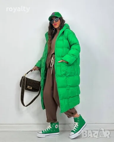 Зелени дълги дамски зимни якета 
