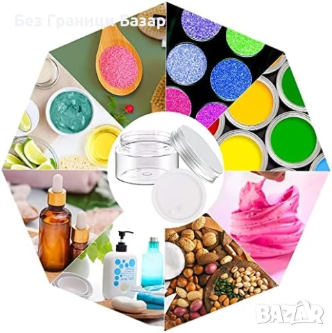 Нови 6 броя 60мл прозрачни бурканчета контейнери с алуминиеви капачки за крем, грим, проби, DIY, снимка 4 - Други - 51417088