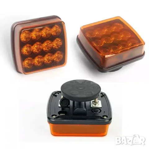 LED сигнална лампа маяк 12-24V оранжева 12 LED 2 броя, снимка 3 - Аксесоари и консумативи - 55865168