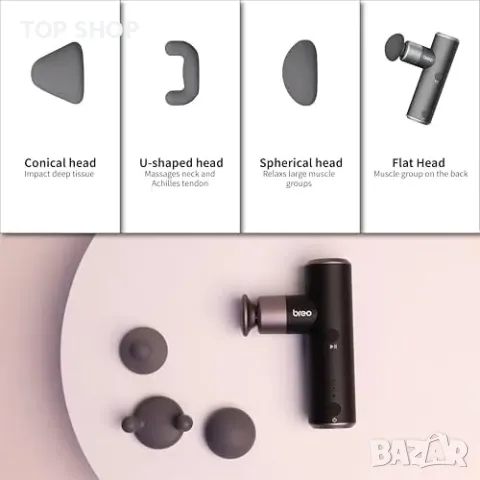 Нов Мини масажен пистолет 4 глави, лек, преносим, ултра тих, USB-C, снимка 6 - Масажори - 49292037