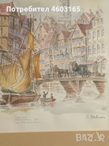 стара картина акварел от 1865г, снимка 5 - Картини - 52681351