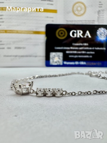 Сребърна гривна с мойсанит (диамант) 1 карат , снимка 4 - Гривни - 52261442
