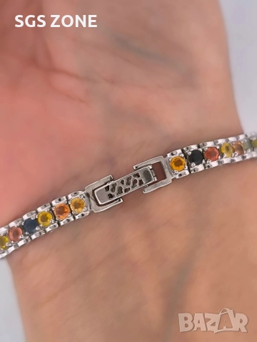 Сребърна гривна с родиево покритие и мултисапфир, снимка 2 - Гривни - 52565429