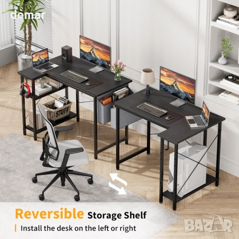 L-образно компютърно бюро, 100x70 см, обръщаеми рафтове, черен дъб, снимка 5 - Абсорбатори - 52722408