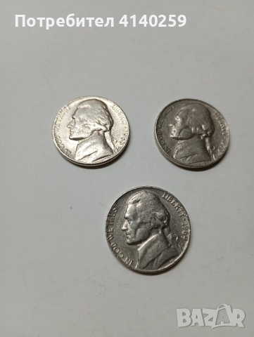 САЩ МОНЕТИ 5 ЦЕНТА 1968 1969 1970 г БУКВА S 