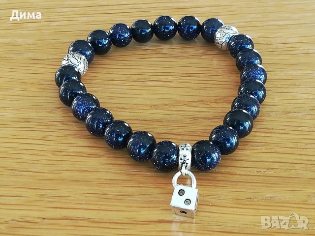 Дамска Гривна Стерлингово Сребро и 8 мм Камъни Синя Звездна Галактика /Син Пясъчен Авантюрин, снимка 6 - Гривни - 36826950