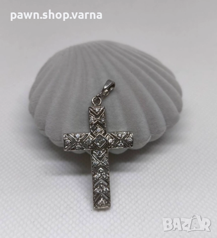 Сребърен кръст с фианити – 925 проба, маркиран, снимка 2 - Други - 50784508