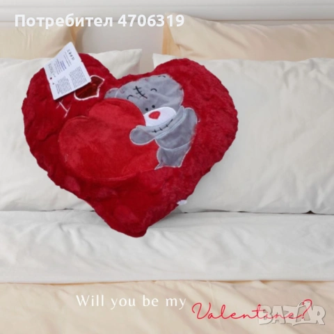 Подаръчна плюшена музикална възглавничка сърце със сиво мече ,42смчка сърца , снимка 4 - Романтични подаръци - 53152533