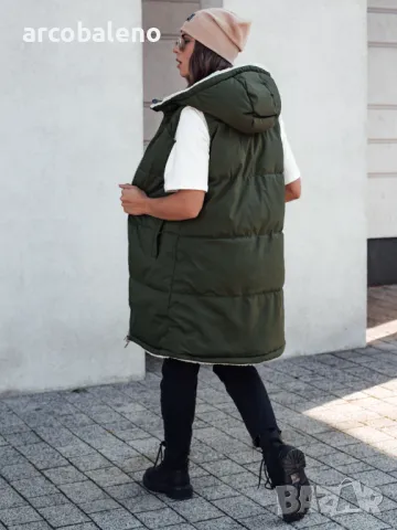 Дълго дамско ватирано яке без ръкави с качулка COSYVIVA, 3цвята , снимка 6 - Якета - 47380800