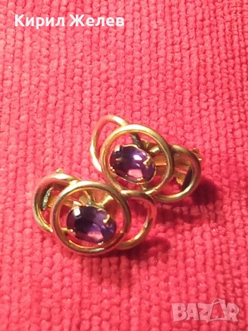 ПОЗЛАТЕНИ БРОНЗОВИ с ФАСЕТИРАН АМЕТИСТ АРТ-НУВО КЛИПС ОБЕЦИ ВИНТИДЖ БИЖУТА 23763, снимка 2 - Обеци - 33789825