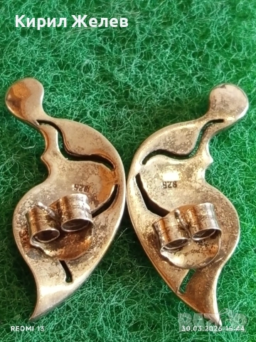 Артистични винтидж стил сребърни обеци с КРАЛСКИ СЕДЕФ ювелирна изработка 52894, снимка 5 - Обеци - 54027967
