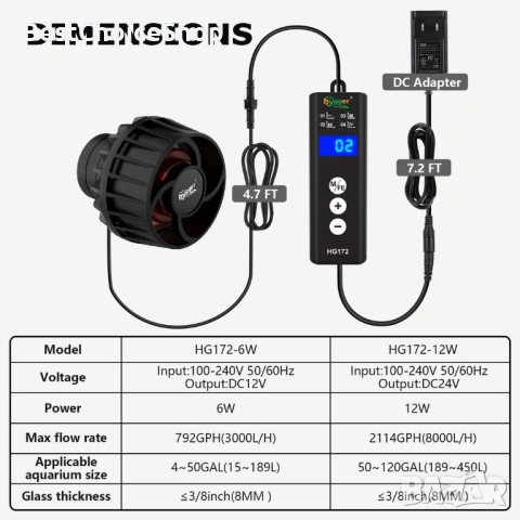 DC аквариумна помпа Wavemaker регулируема за 189-450L - 8000LPH, снимка 9 - Оборудване за аквариуми - 54017172