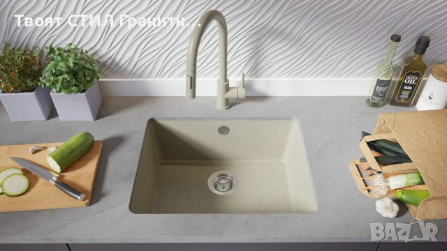 Беж кухненска мивка за вграждане под плот Венеция 60 560x440 мм, снимка 3 - Мивки - 50846740