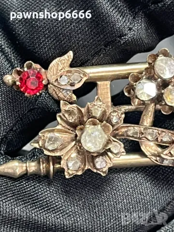  Антична отоманска игла-брошка от 19-ти век с 8K розово злато и диаманти, снимка 3 - Антикварни и старинни предмети - 49270154