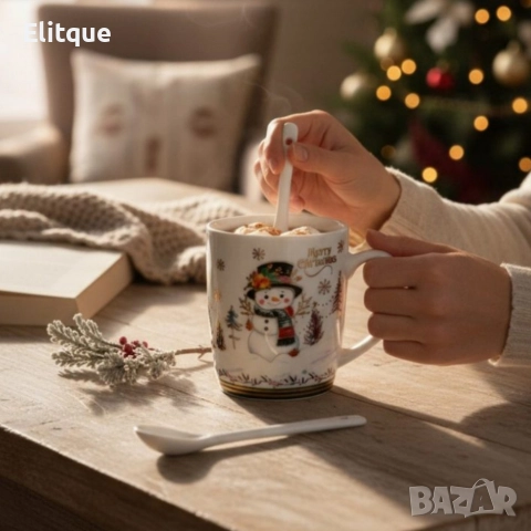 Празничен комплект чаша + лъжичка в луксозна кутия – Merry Christmas, снимка 4 - Други - 52575458